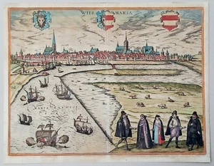 WISMAR 1595 Kolorierter Kupferstich Braun Hogenberg Lateinische Originalausgabe - Bild 1 von 12