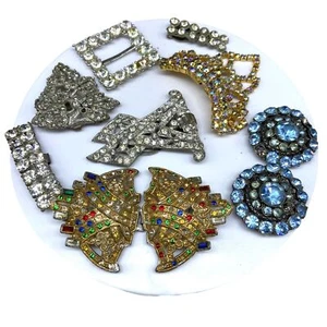 VINTAGE Brosche gebrochen Strass Modeschmuck Konvolut Kleid Fell Schuh Clip Schnalle - Bild 1 von 8