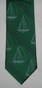 Pyewacket Sailboat Boat Yacht Green & Blue Striped 100% Silk Mens Neck Tie - Picture 1 of 5