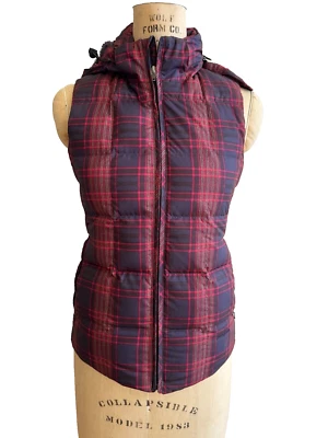 Chaleco con Capucha Patagonia Puffer Rojo Borgoña Púrpura Cuadros Para Mujer Talla XS USADO EN EXCELENTE ESTADO Foto 1 de 3