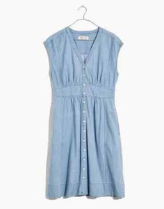 Madewell Women's Denim Cap Sleeve Button Front Dress Size 0 AO335 - Picture 1 of 4