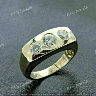 Lab-Created Diamond 2ct Round Cut Three-Stone Wedding Band 14K White Gold Plated - Image 1 of 4