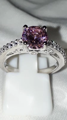  SOLID 925 PINK CZ SOLITAIRE ENGAGEMENT RING  USA  8 - Image 1 of 4