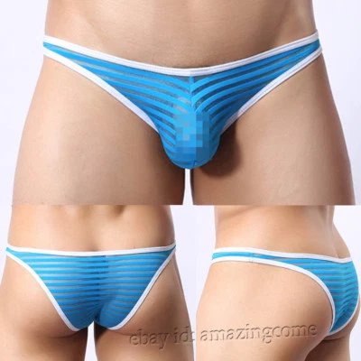 Roupa íntima masculina atrevida shorts micro biquíni listras malha transparente listras - Imagem 1 de 2