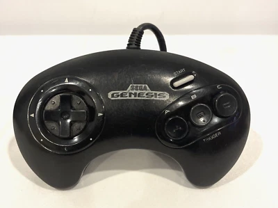 OFFICIAL SEGA GENESIS BLACK WIRED 3-BUTTON GAMING CONTROLLER PAD MODEL 1650 - Image 1 of 4