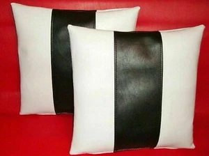 Funda de almohada de cuero de piel de cordero suave de una pieza hecha a mano funda de cojín blanco y negro - Imagen 1 de 2
