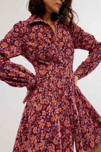 Free People Marvelous Mia Mini Dress Corduroy Floral Button Up UK 12 RRP £140 - Picture 1 of 6