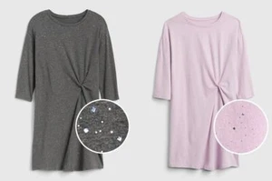 New Gap Kids Girl Knot Pale Purple Gray Crew Neck Elbow Sleeve Shift Dress 6 7 8 - Picture 1 of 5