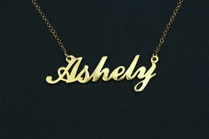 14K Solid Gold Tiny Any Personalized Name Necklace 01 - Picture 1 of 3