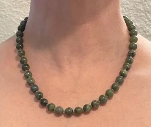 VINTAGE Antique Chinese Natural Jade Jadeite Bead Necklace 19.5” Sterling READ - Picture 1 of 24