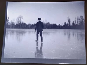 Man Ice Skating, Lake Pond ~ Original Plastic Negative ~ Milford Delaware Estate - Picture 1 of 4