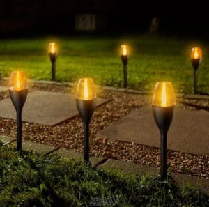 6 Pack Solar Powered Flickering Glow Flame Cup Pathway Patio Light Walkway Deck - Picture 1 of 2