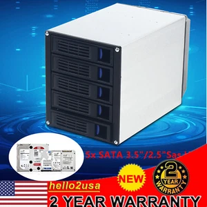 5 bays SATA SAS D Drive Bay Hard Drive Disk Case Enclosure 2.5"/3.5" USA - Afbeelding 1 van 9