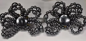 VINTAGE GUN METAL GREY PLASTIC PEARL SHOE CLIPS *FLOWER * HONG KONG DEAD STOCK - Picture 1 of 2
