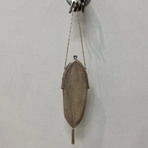 Antique 1920s Silver Tone Metal Mesh Chain Link Purse Engraved Frame AS IS - Picture 1 of 24