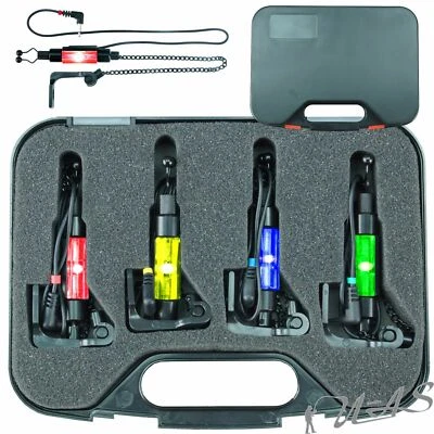 DELTA-FISHING Delta Fishing Set 4 Led Swing Bissanzeiger im Koffer Bite Indicator Hänger Kette