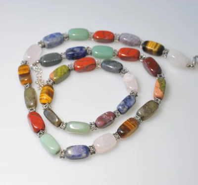 Conjunto de collar pulsera tono plata semiprecioso lote colorido 20" 7" ZH11 Foto 1 de 4