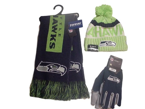Seattle Seahawks Licensed Authentic Apparel Gifts Logo Cap  Scarf  Gloves (SSBL) Cover