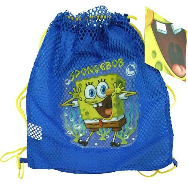 Sling Bag Tote Drawstring Net Mesh Nickelodeon SpongeBob Blue Yellow New