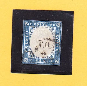 Italia-Estados Altitalianos-Cerdeña-1855-20 Cmi. azul leche-MiNr.12-gebr. - Imagen 1 de 2