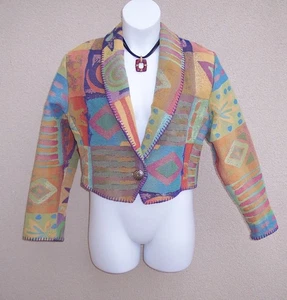 Sandy Starkman Art to Wear crop jacket size L Santa Fe colors concho blazer top - Picture 1 of 10
