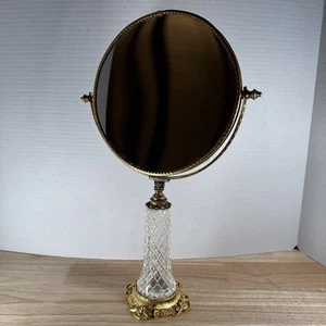 Vintage Hollywood Regency Vanity Mirror Cast Metal Brass 15.5” Double Sided - Picture 1 of 8