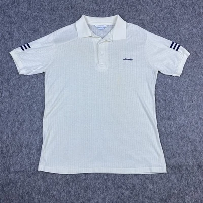 Vtg Adidas Men's Polo Tennis Shirt Ribbed Trefoil Ivory White 70s/80s Size Large - Image 1 of 4