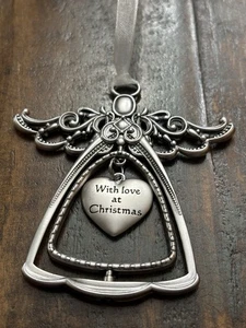 TOTALMENTE CON AMOR EN NAVIDAD ÁNGEL TONO PLATA ADORNO NAVIDAD 3”x3” - Imagen 1 de 4