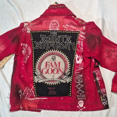 CHAQUETA VAQUERA THE SAINTS SINPHONY FAM GOON HECHA A MANO DESGASTADA TACHONADA PEQUEÑA Foto 1 de 4