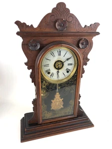 1880s Ingraham Eastlake Gingerbread 8 Day Parlor Mantel Clock w Key Pendulum - Picture 1 of 13