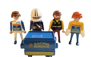 Vintage Playmobil Loose Racecar Lot 1970s Four Figures And Rolling Tool Chest - Picture 1 of 8