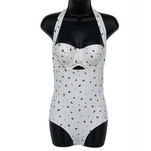 Swimsuit Structured One Piece in White with Black Floral Size Small - Picture 1 of 6