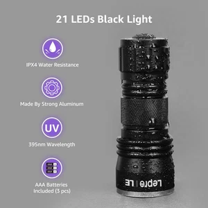 Lepro Luce UV, 21 LED 395Nm Torcia UV, Rilevatore di Luce Nera per Animali Urina, S... - Foto 1 di 12