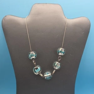 Vintage 925 Sterling Silver Blue Crystals Necklace 16" Fast Shipping - Picture 1 of 5