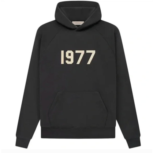 (M) Felpa con cappuccio nuova con etichette $280 Fear of God Essentials 1977 Iron Black