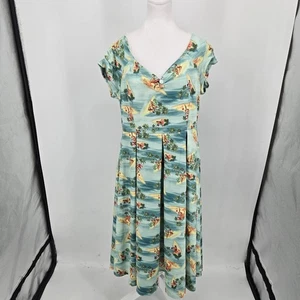 Dolly and Dotty Island Pin Up Girl Retro Fit & Flare Dress Green Size US 12 NEW - Picture 1 of 10