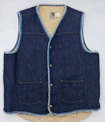 Chaleco Carhartt De Colección Para Hombres Grande Alto Forrado Sherpa Denim Envejecido Ropa de Trabajo Foto 1 de 4
