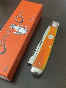 Colonel Coon Orange Bone Razor Trapper Knife Scrolled Queen Schatt Morgan - Picture 1 of 9