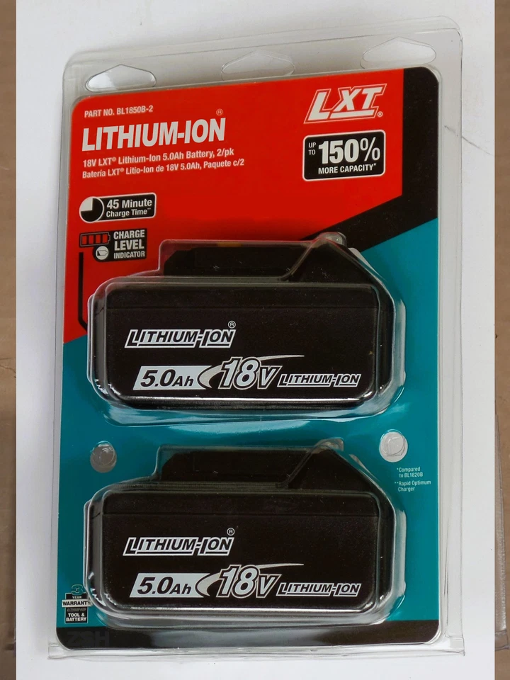 2 Original - 18V/5,0Ah für Makita Akku BL1860B- 2er Set - 197422-4 BL1850 BL1830