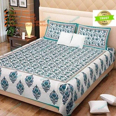 Attartive 3 Kaam Jaal Pure Cotton Green Double Bed Sheet With Two Pillow Cover - Image 1 of 4