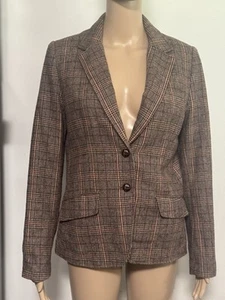 H&M LO.G.G - Brown Tweed Check Wool Blend Suede Elbow Patch Jacket Size M - Picture 1 of 7