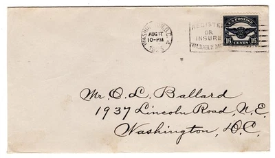 C5 Insignia 16c Airmail FDC 1923 Washington DC Slogan CCL - Hammelman - Image 1 of 2