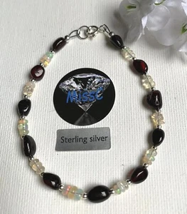 FIRE OPAL AND CHERRY BALTIC AMBER 925 STERLING SILVER BRACELET - Picture 1 of 7