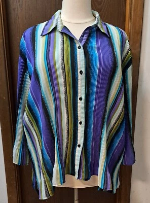 Blusa Maggies Barnes Talla 2X 22 24 W Multicolor Rayas Abotonadas Tela Arrugada Foto 1 de 4