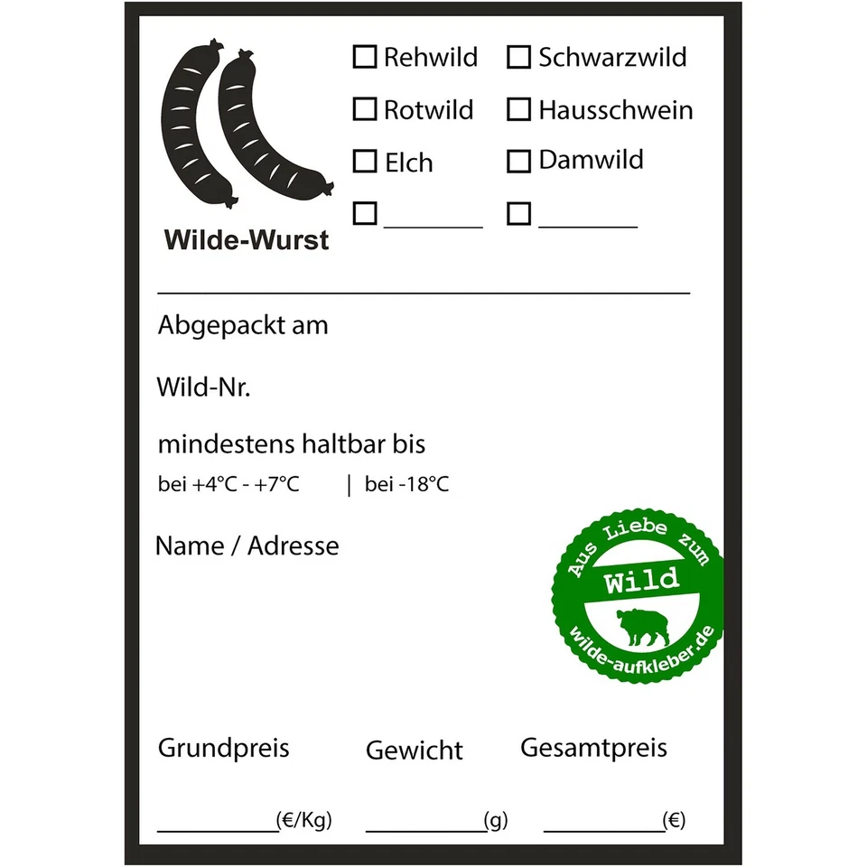 wilde-aufkleber.de Wildbret-Aufkleber Verwertung unisex NEU - Bild 1 von 1