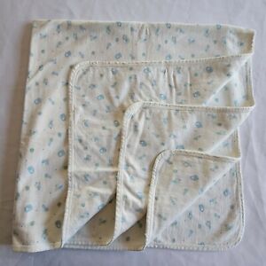 Vintage Carters Baby Boy Blanket White Blue Angel Bib Rattle Present Cotton