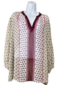 Womens Sheer Blouse Size XXL Boho Geometric Lightweight Flowy Minimalist - Picture 1 of 6