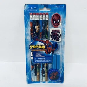 2008 The Amazing Spiderman Pencil Pack- Pencils Eraser Sharpener Pencil Grippers - Picture 1 of 2