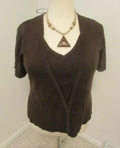 CJ Banks Dark Brown Size XL Mock 2-Piece Top 461(pl) - Picture 1 of 4