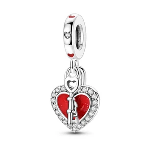 MULA European Love Lock Key Pendant Charm CZ For Bracelet 925 Sterling Silver - Picture 1 of 8